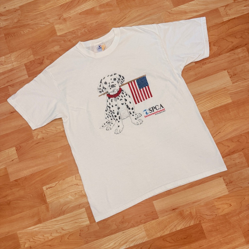 Yazbek SPCA International Dalmatian American Flag Graphic T-Shirt Mens L White